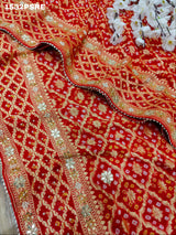 By Beautiful Pure khadi Georgette Gotapatti Handwork Bandhani saree