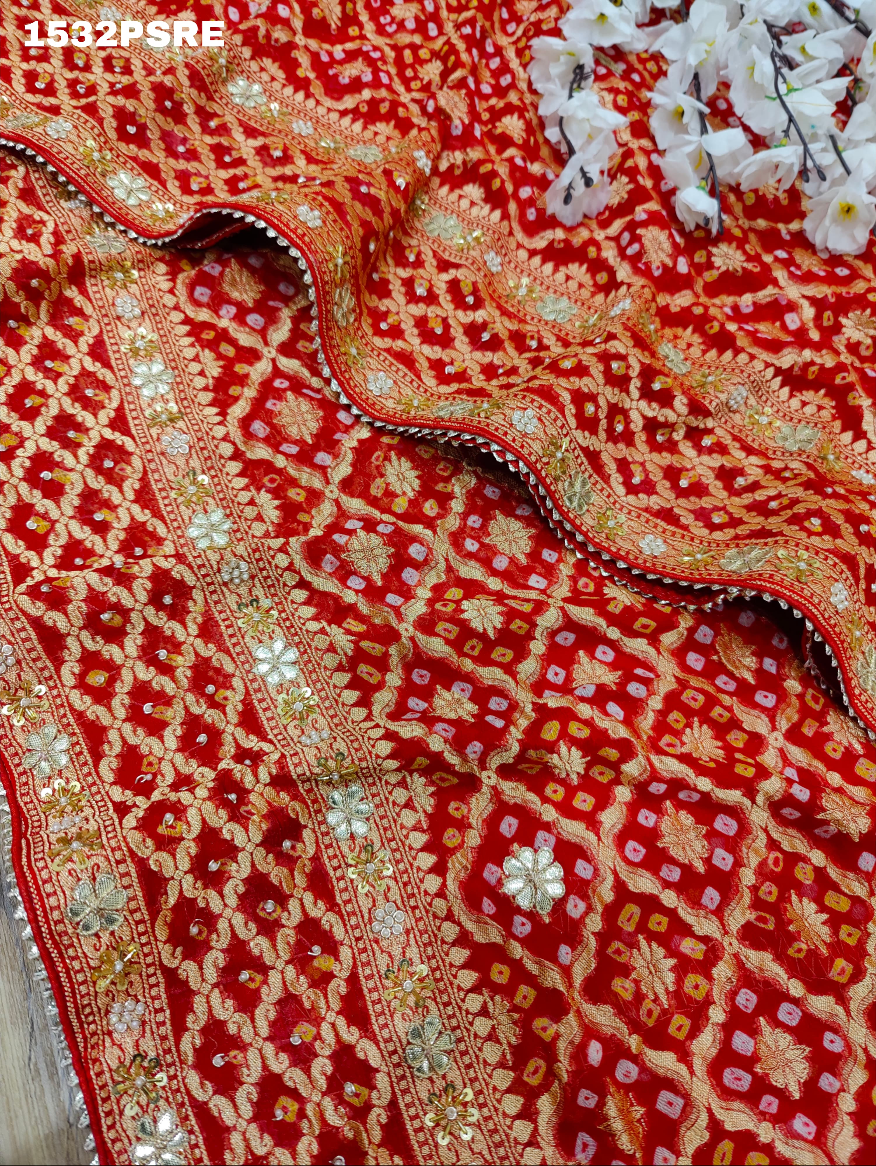 By Beautiful Pure khadi Georgette Gotapatti Handwork Bandhani saree