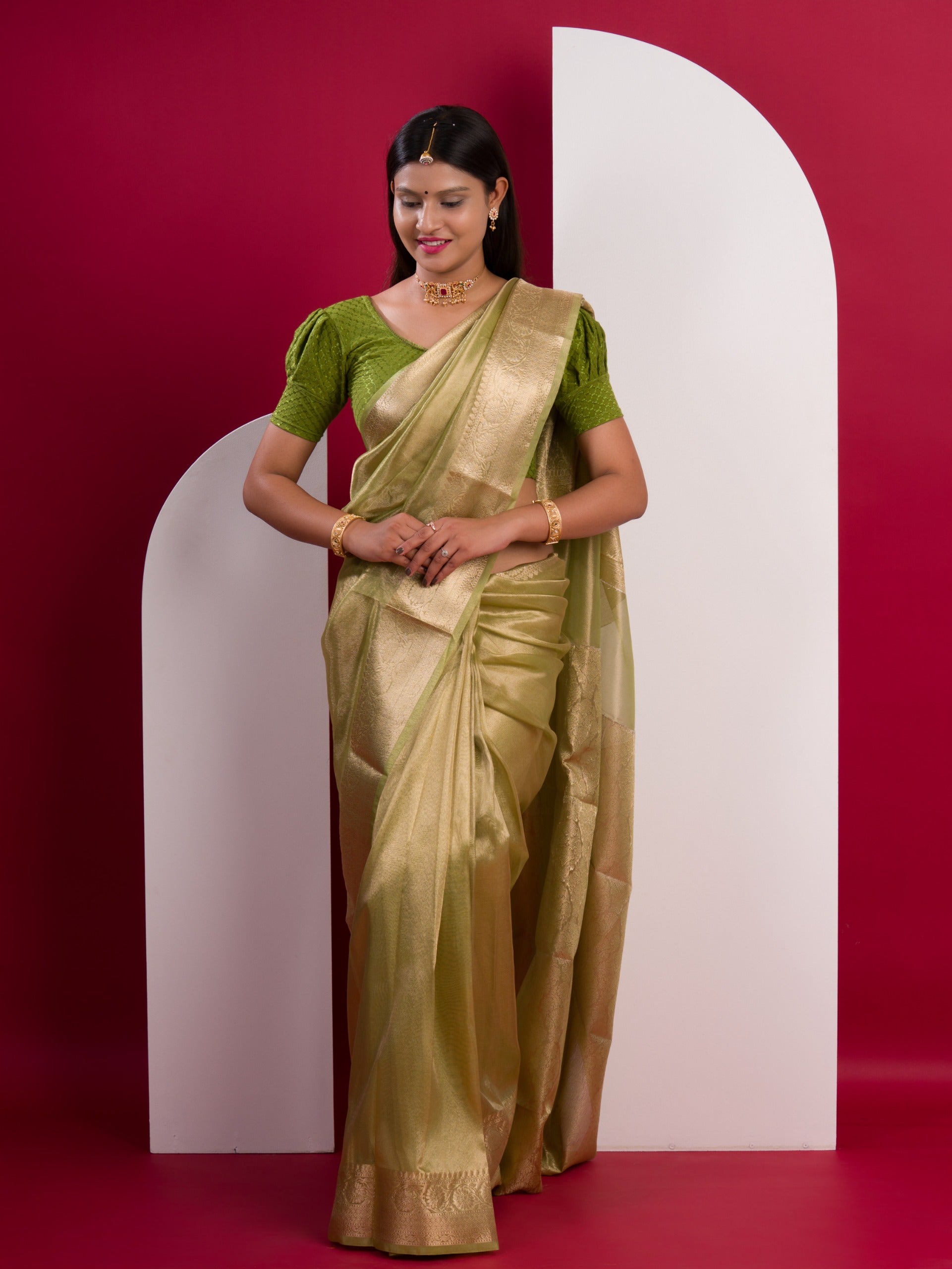 Tissue Silk Banarasi kanjivaram Saree in green colour