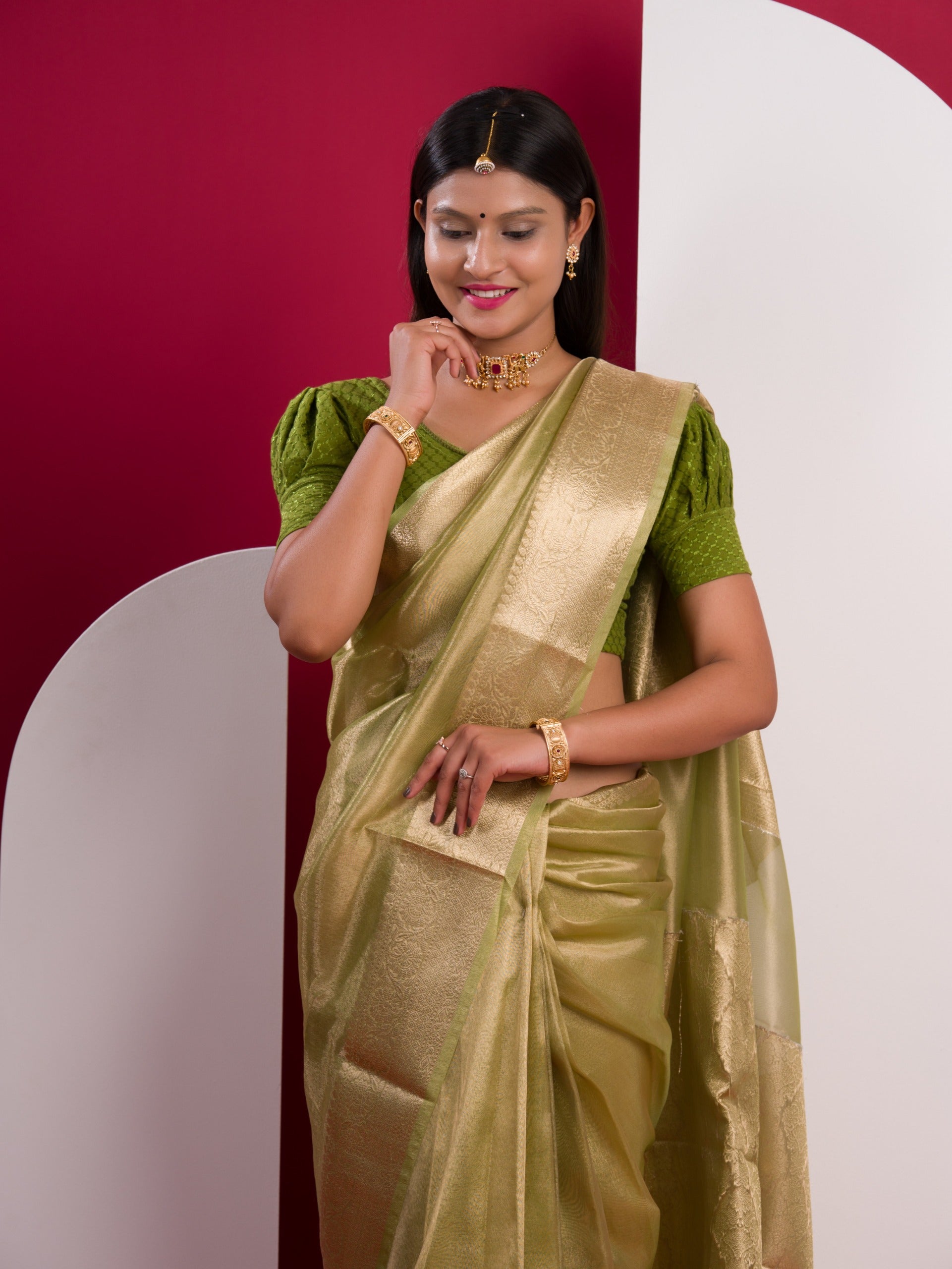 Tissue Silk Banarasi kanjivaram Saree in green colour