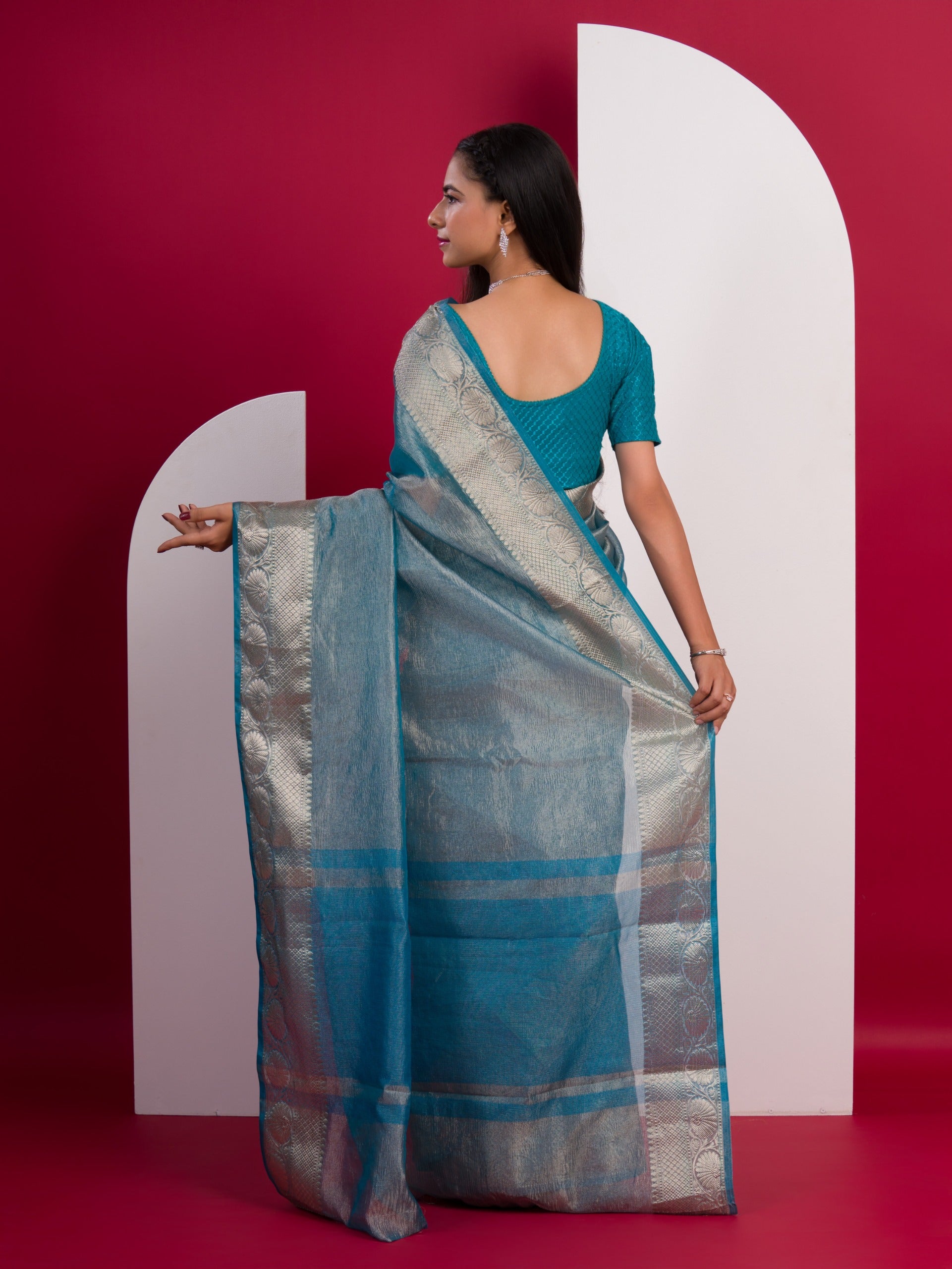KcPc New pure Tissue Silk Banarasi Handloom Zari Border saree INA