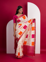 Chinon Sequence Zari Thread Banarasi Border Saree for festivals in multi colour