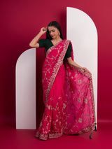 Rajwadi Style Sequence Embroidery Work sareein pink colour