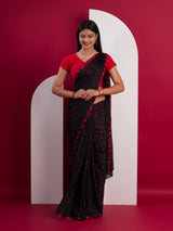 Chinon Silk Bandhani Style Sareein red and black colour under 1000