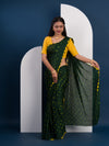 Chinon Silk Bandhani Style Sareein green and yellow colour under 1000