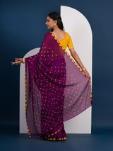 Chinon Silk Bandhani Style Sareein purple and yellow colour under 1000