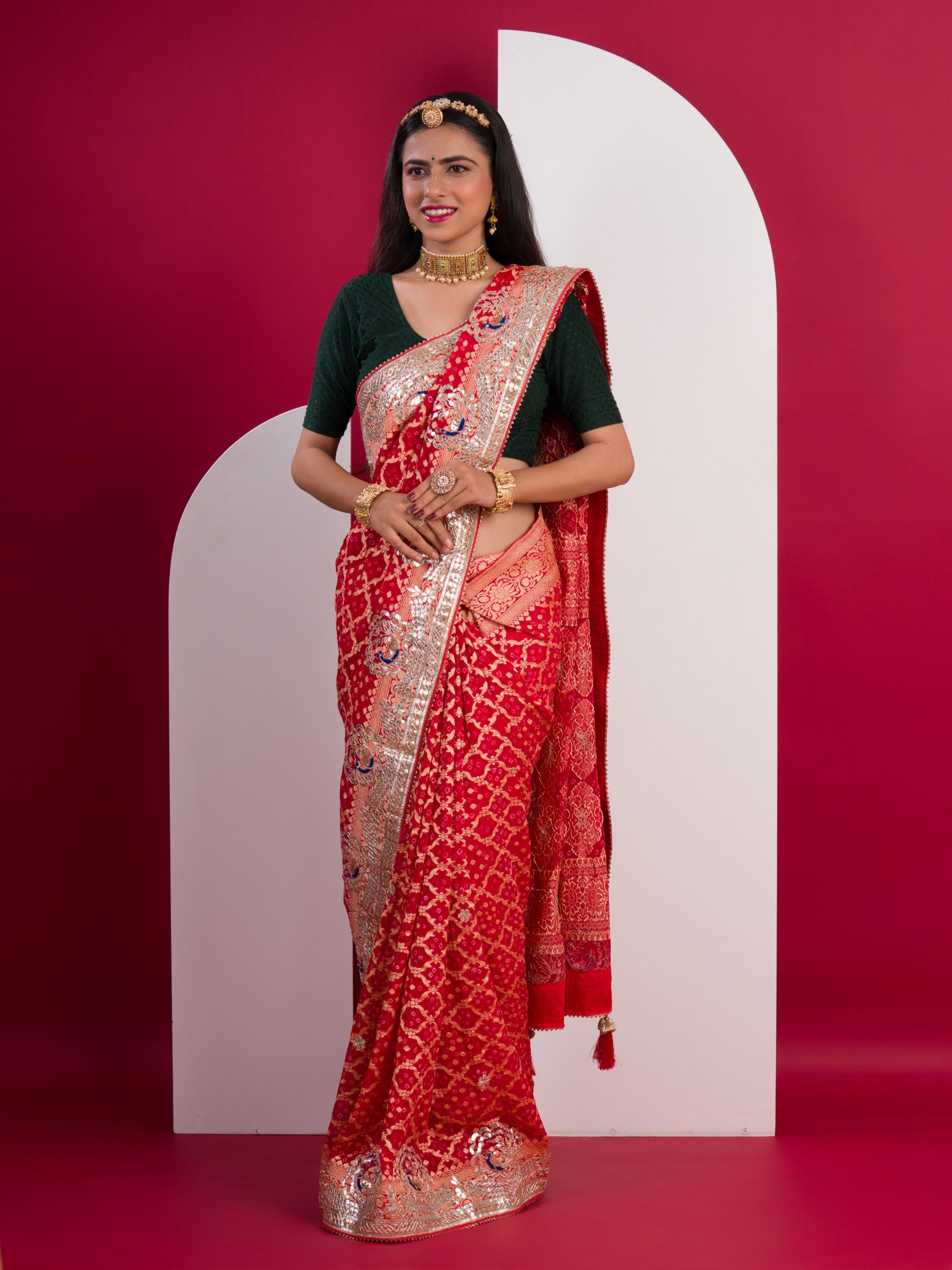 Neemzari Gotapatti Work saree for royal family weddings