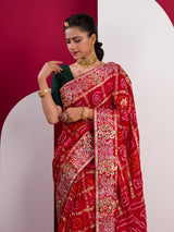 Gaji Silk Bandhani Gharchola Gotapatti Work Saree