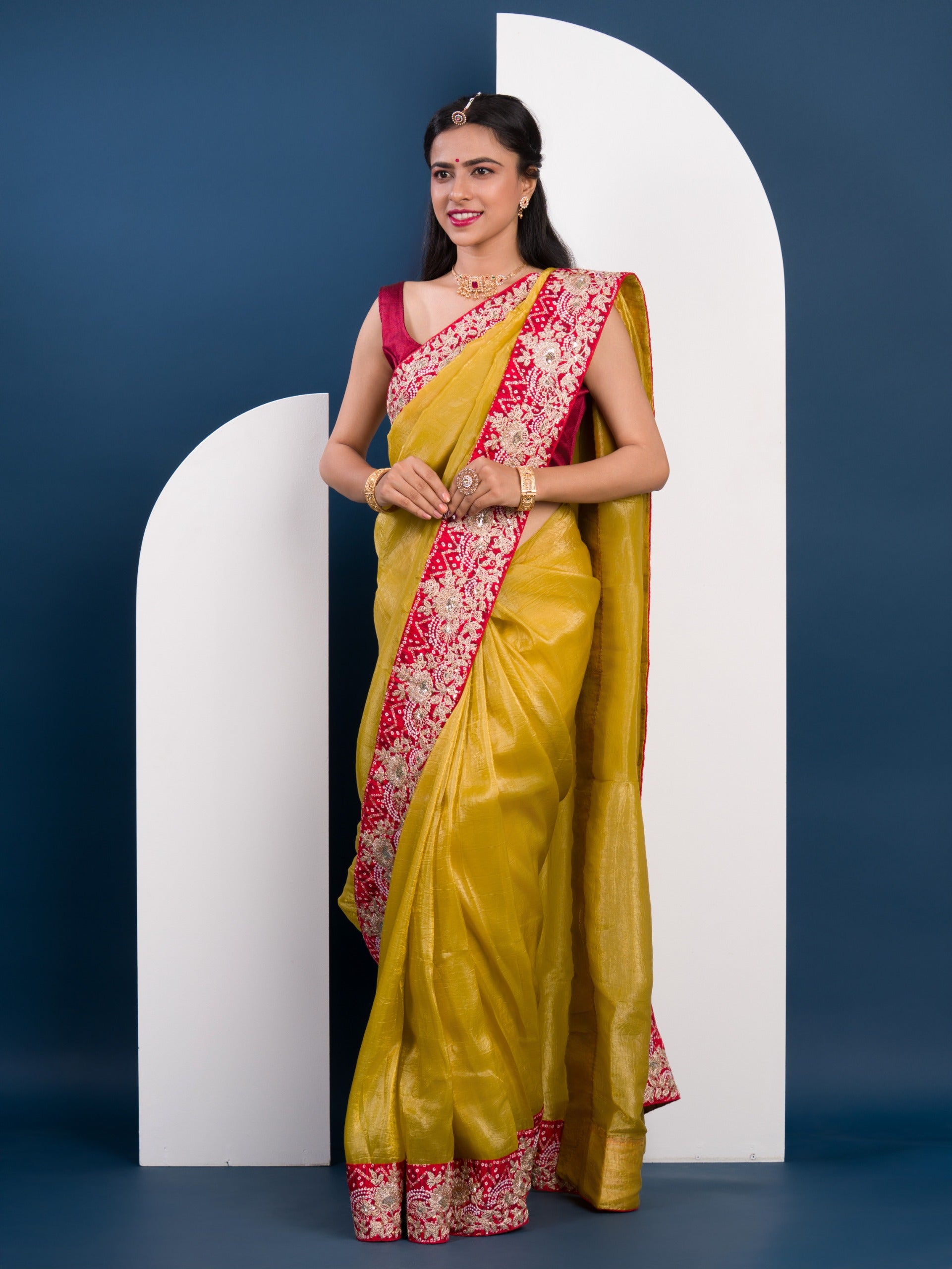 Tissue Silk Bandhani Embroidery Work Saree