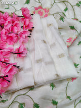 BUy Silk Banarasi Style With Kashida Work Saree in white colour
