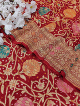 KcPc Originals Pure Meenakari Khaddi Georgette Upada Janglaw Bandhani Neemzari Saree Red