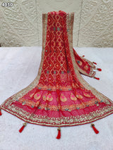 KcPc Pure Meenakari Khaddi Georgette Upada Janglaw Bandhani Neemzari Bridal Red Chunri Dupatta