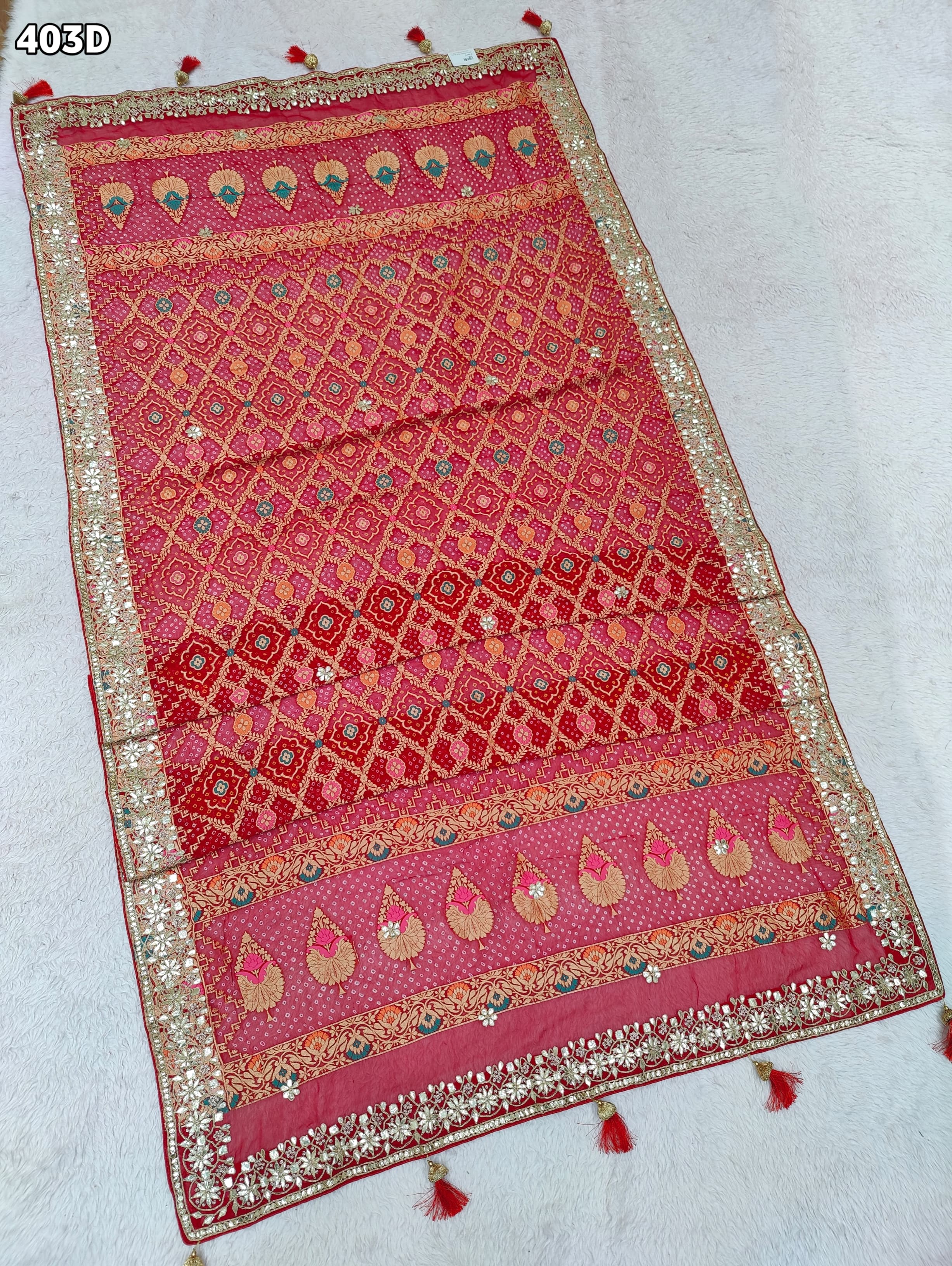 KcPc Pure Meenakari Khaddi Georgette Upada Janglaw Bandhani Neemzari Bridal Red Chunri Dupatta