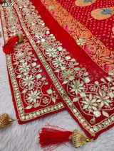 KcPc Pure Meenakari Khaddi Georgette Upada Janglaw Bandhani Neemzari Bridal Red Chunri Dupatta