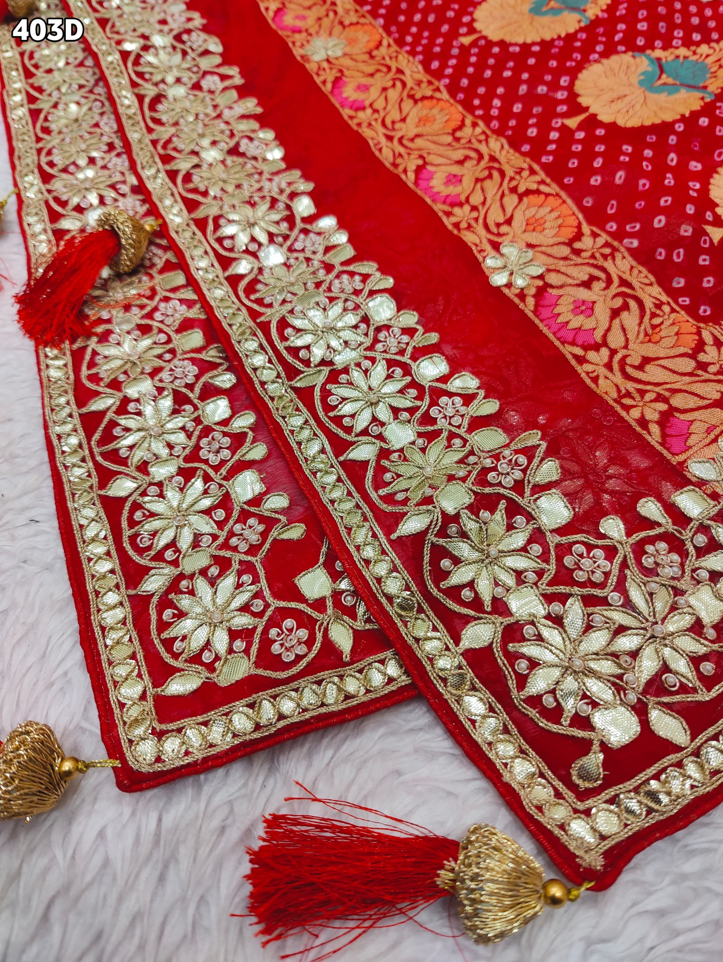 KcPc Pure Meenakari Khaddi Georgette Upada Janglaw Bandhani Neemzari Bridal Red Chunri Dupatta