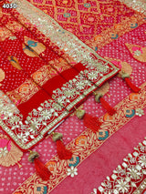 KcPc Pure Meenakari Khaddi Georgette Upada Janglaw Bandhani Neemzari Bridal Red Chunri Dupatta