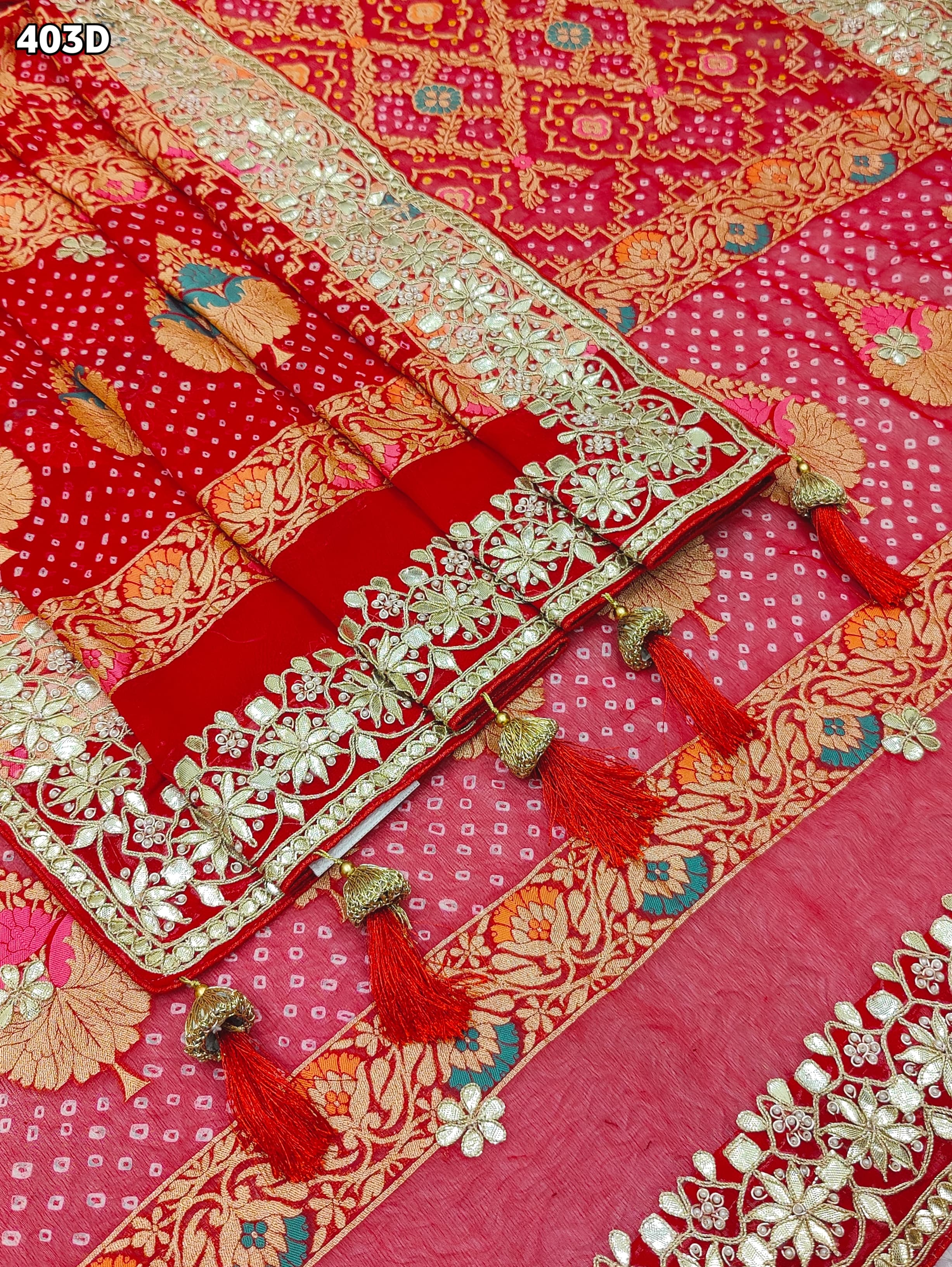 KcPc Pure Meenakari Khaddi Georgette Upada Janglaw Bandhani Neemzari Bridal Red Chunri Dupatta