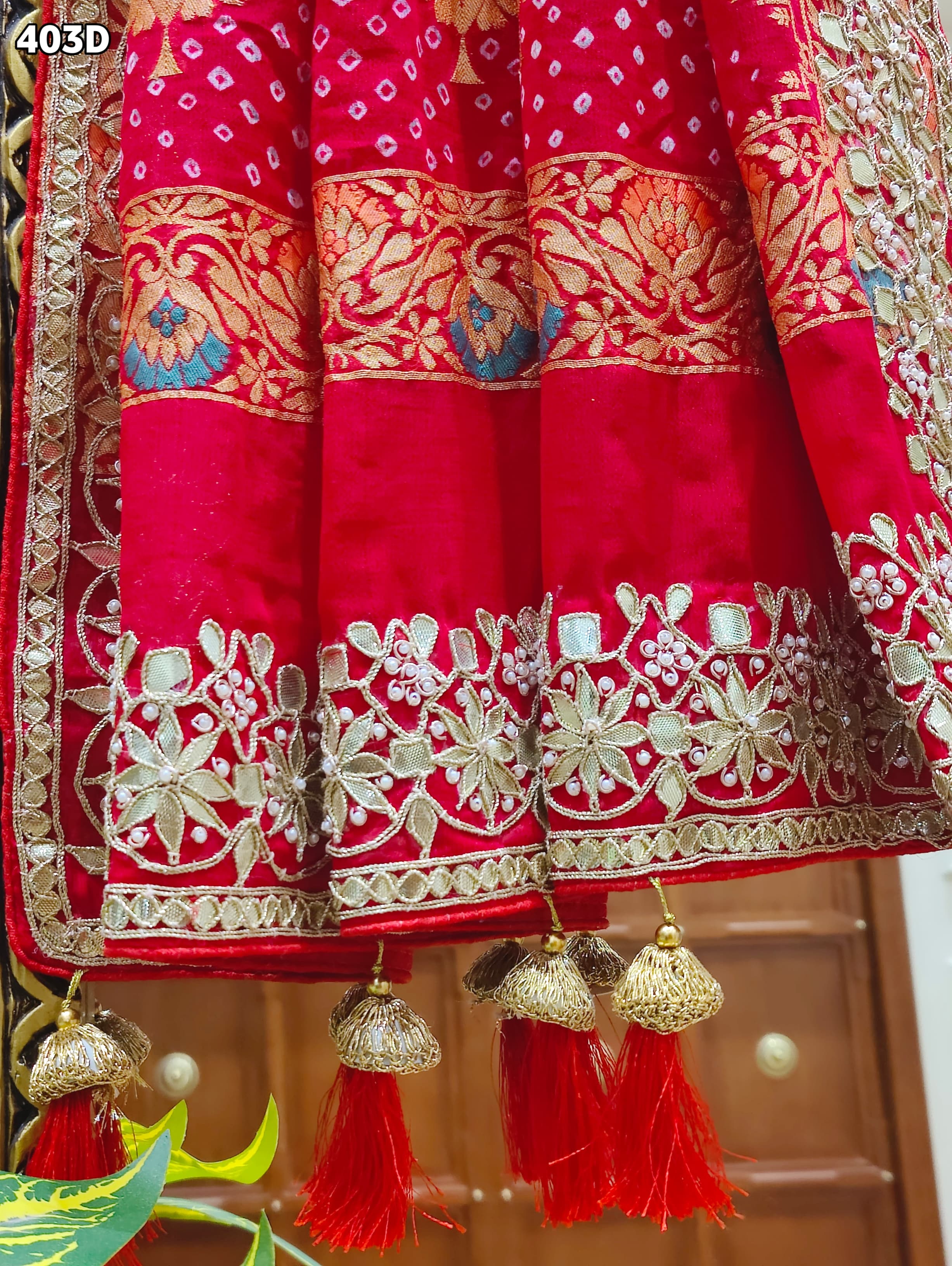 KcPc Pure Meenakari Khaddi Georgette Upada Janglaw Bandhani Neemzari Bridal Red Chunri Dupatta