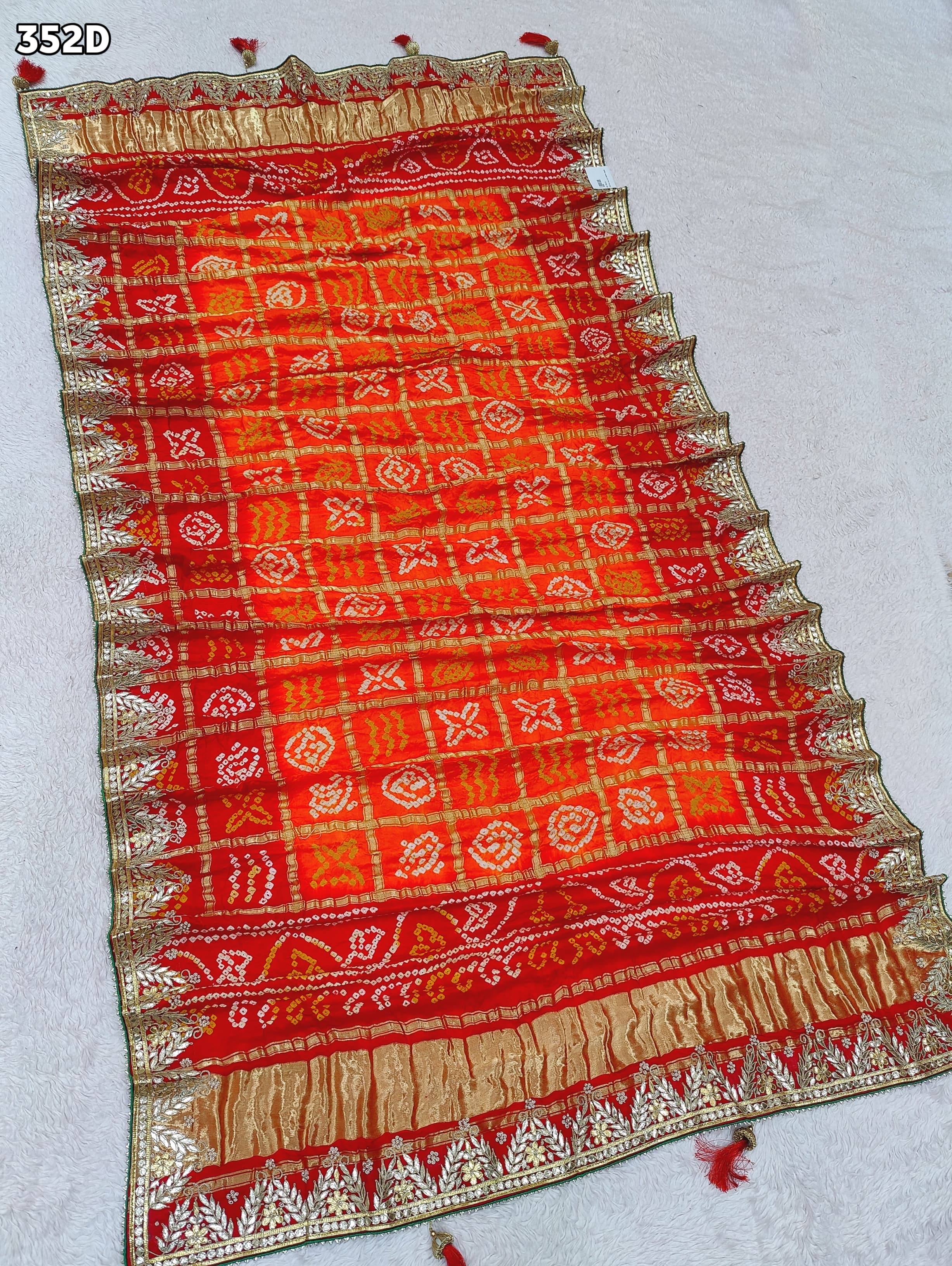 KcPc Pure Gaji Silk Bandhani Ghatchola Pila Chunri Dupatta