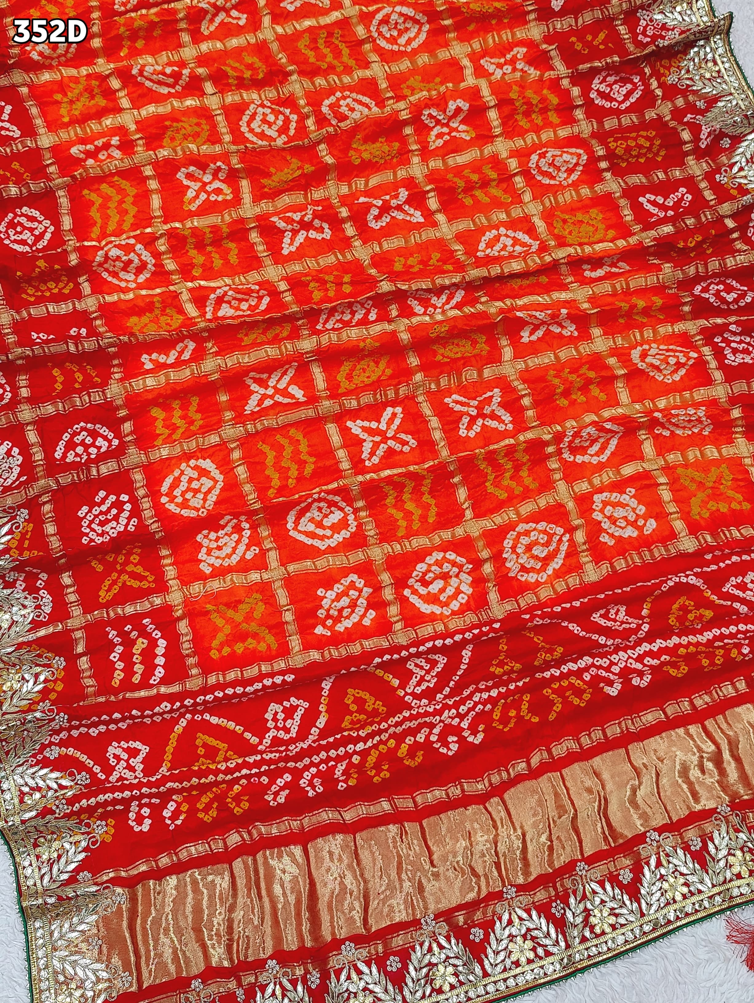 KcPc Pure Gaji Silk Bandhani Ghatchola Pila Chunri Dupatta