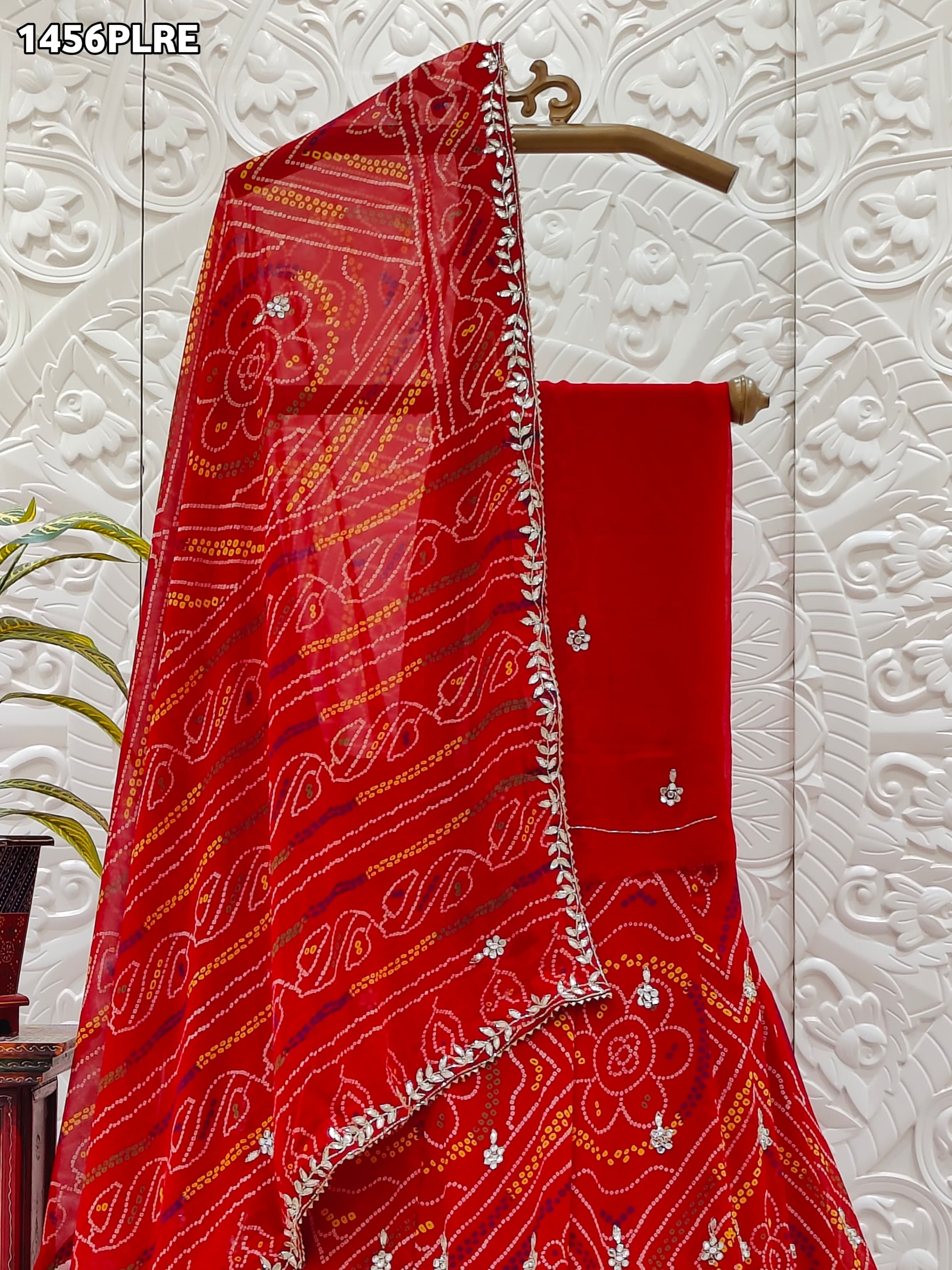 Red embroidered lehanga with gotapati work
