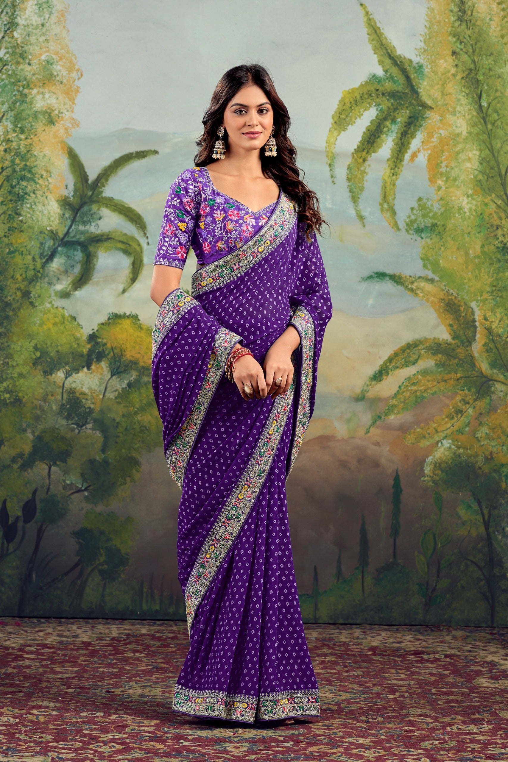 Georgette Bandhani With Gotapatti Work Sareein blue colour