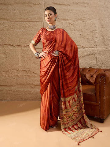 Ajrakh Print With Causal Wear Saree