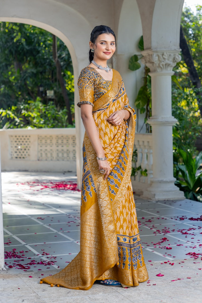 By Ajrakh Saree With Festive Wear