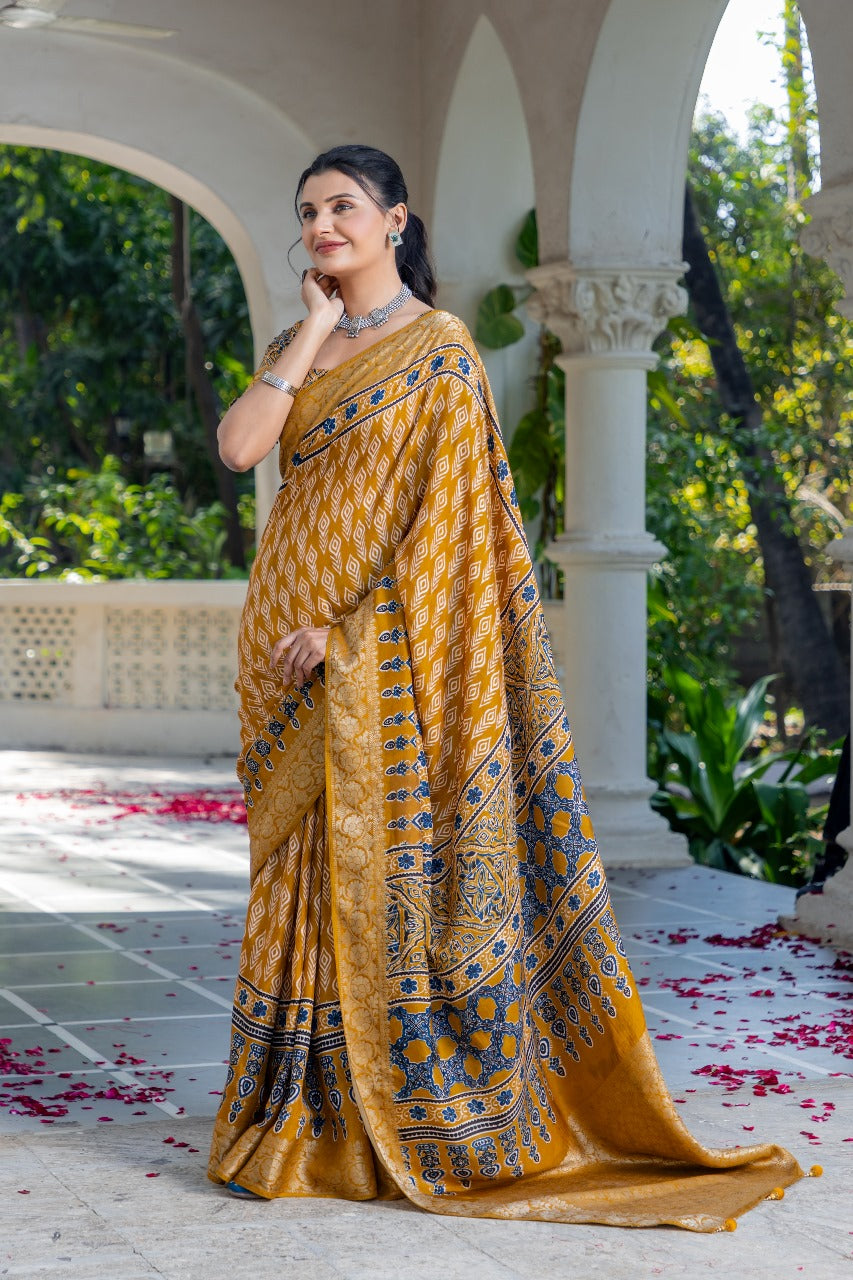 By Ajrakh Saree With Festive Wear