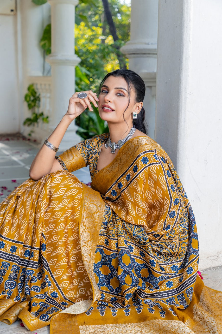 By Ajrakh Saree With Festive Wear