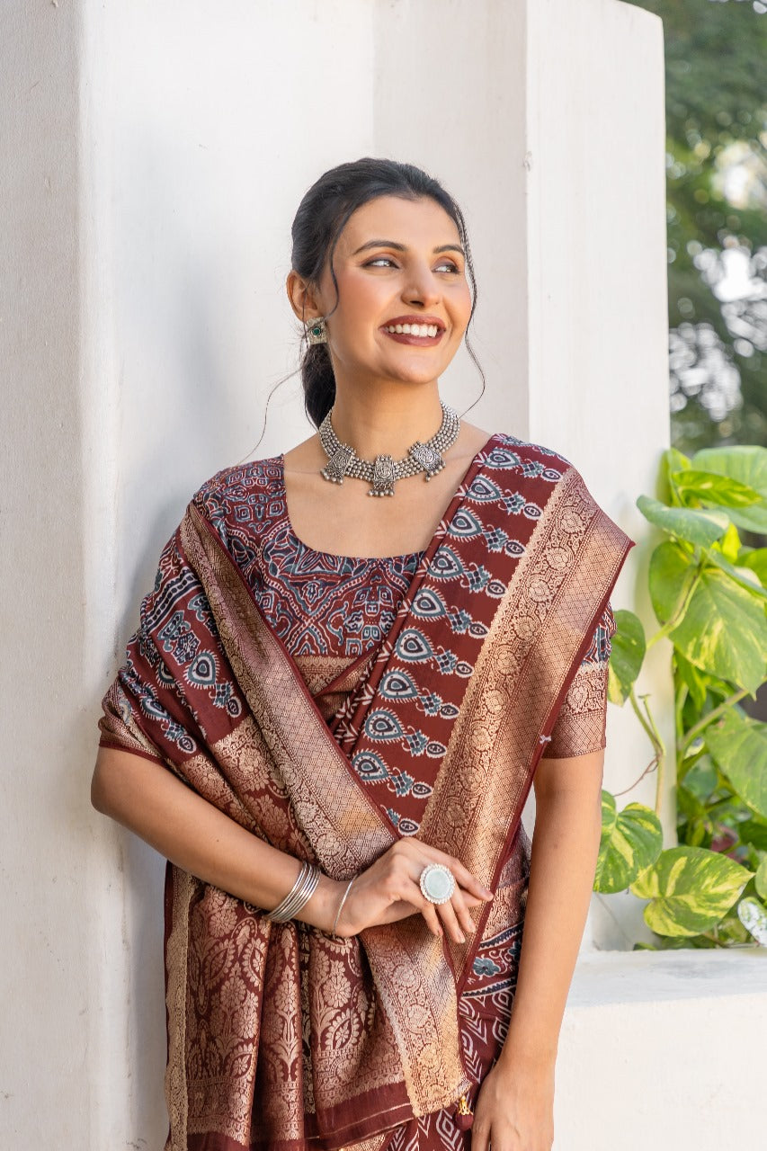 By Ajrakh Saree With Festive Wear