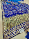 KcPc Pure Gaji Silk Handmade Bandhej Piliya Style Gotapatti Work Saree AMT Firozi Blue