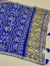 KcPc Pure Gaji Silk Handmade Bandhej Piliya Style Gotapatti Work Saree AMT Firozi Blue