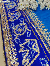 KcPc Pure Gaji Silk Handmade Bandhej Piliya Style Gotapatti Work Saree AMT Firozi Blue