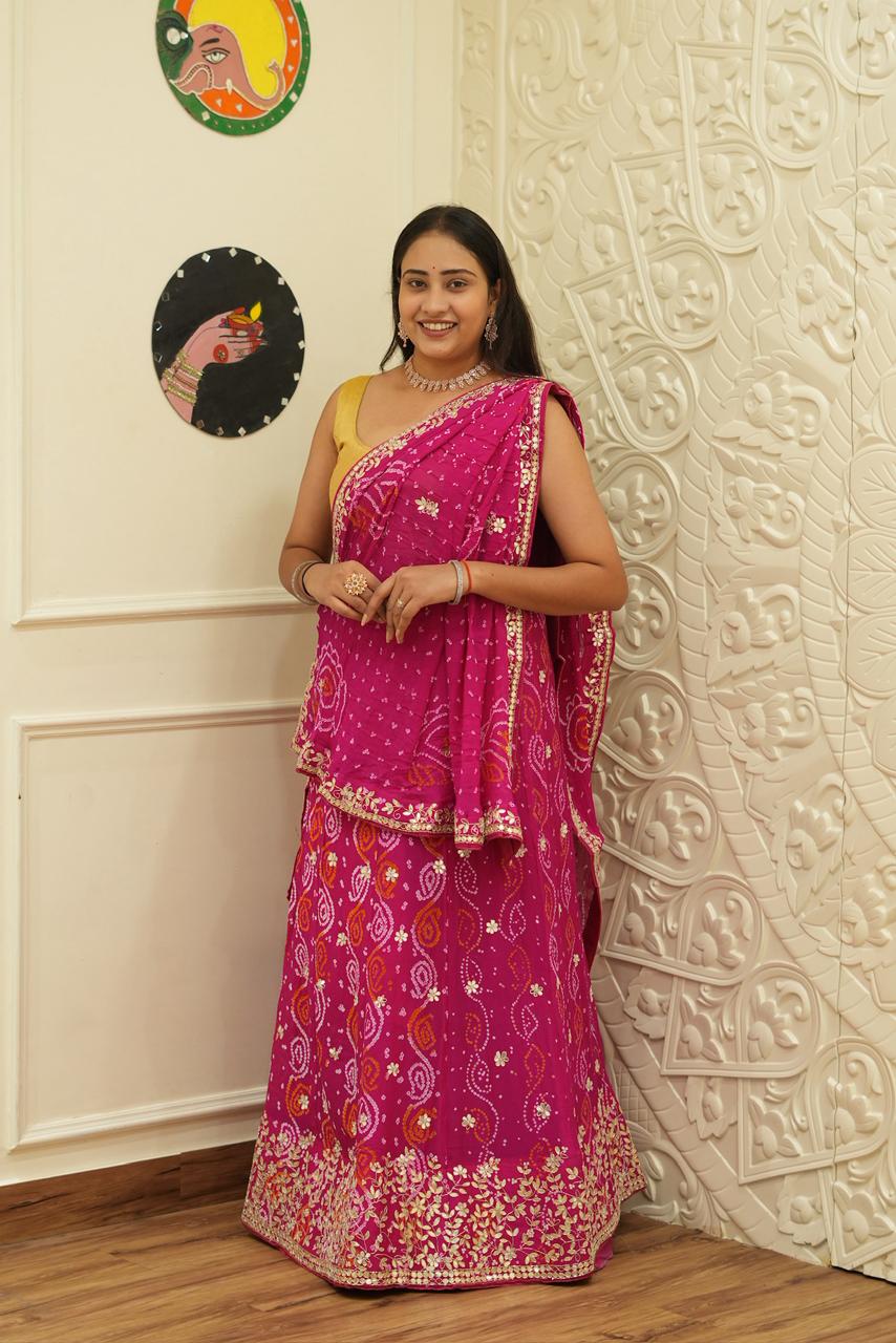 By Bandhani Lehenga With Gotapatti Work