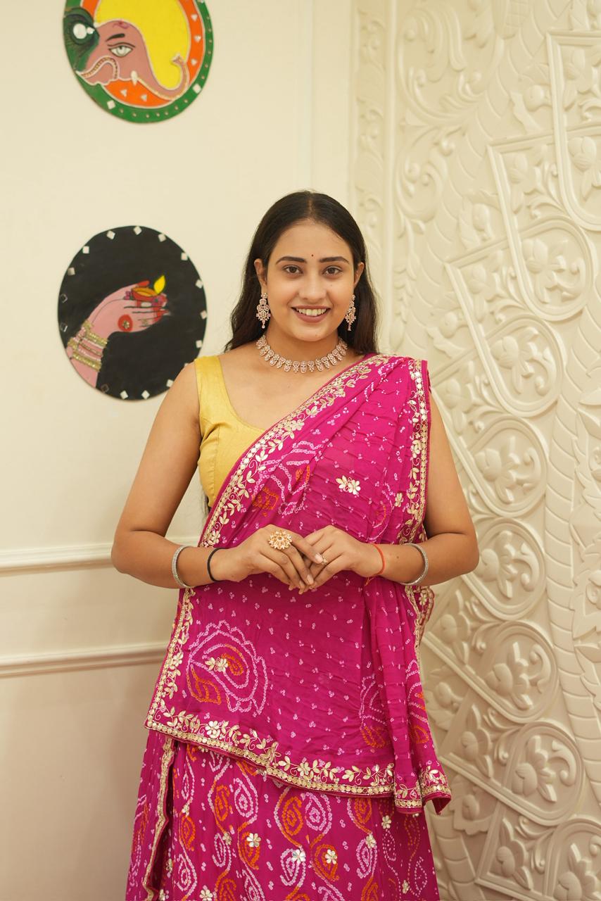 By Bandhani Lehenga With Gotapatti Work