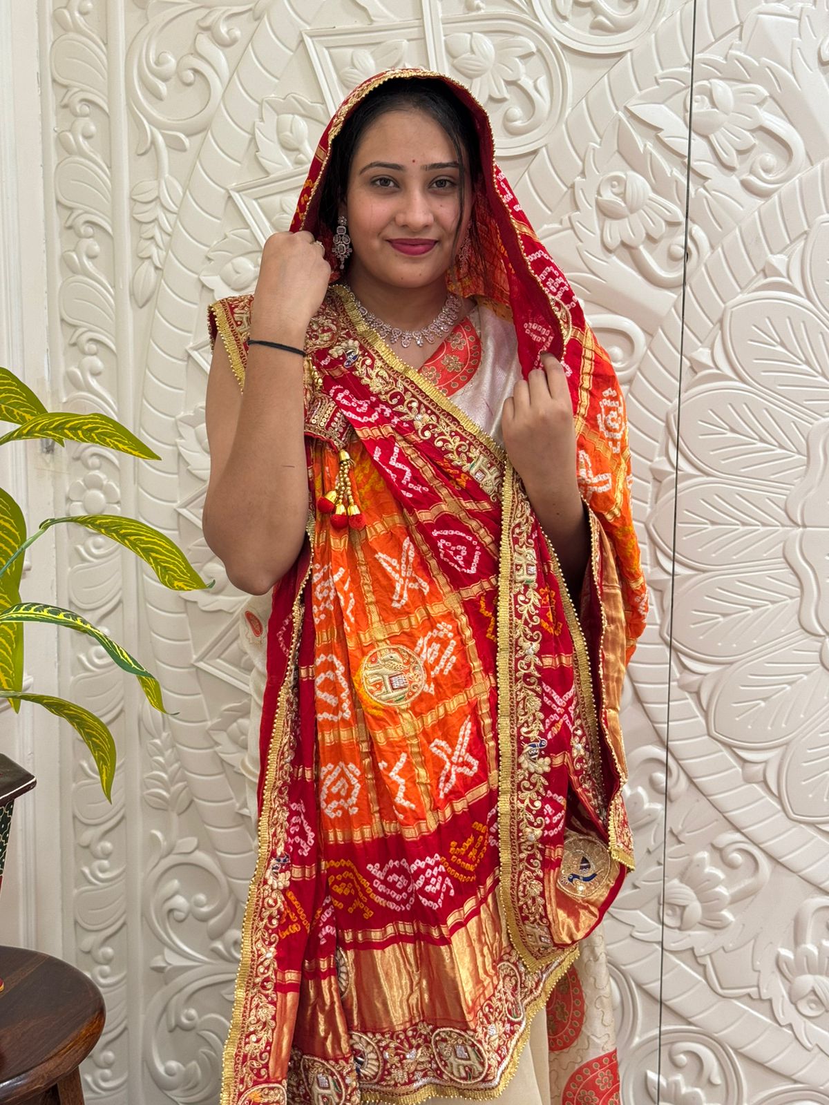 By New Graceful Bandhani Style Gaji Silk Pila Chunri for Traditional Occasions