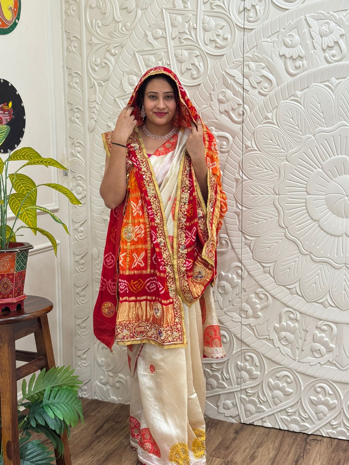 By New Graceful Bandhani Style Gaji Silk Pila Chunri for Traditional Occasions