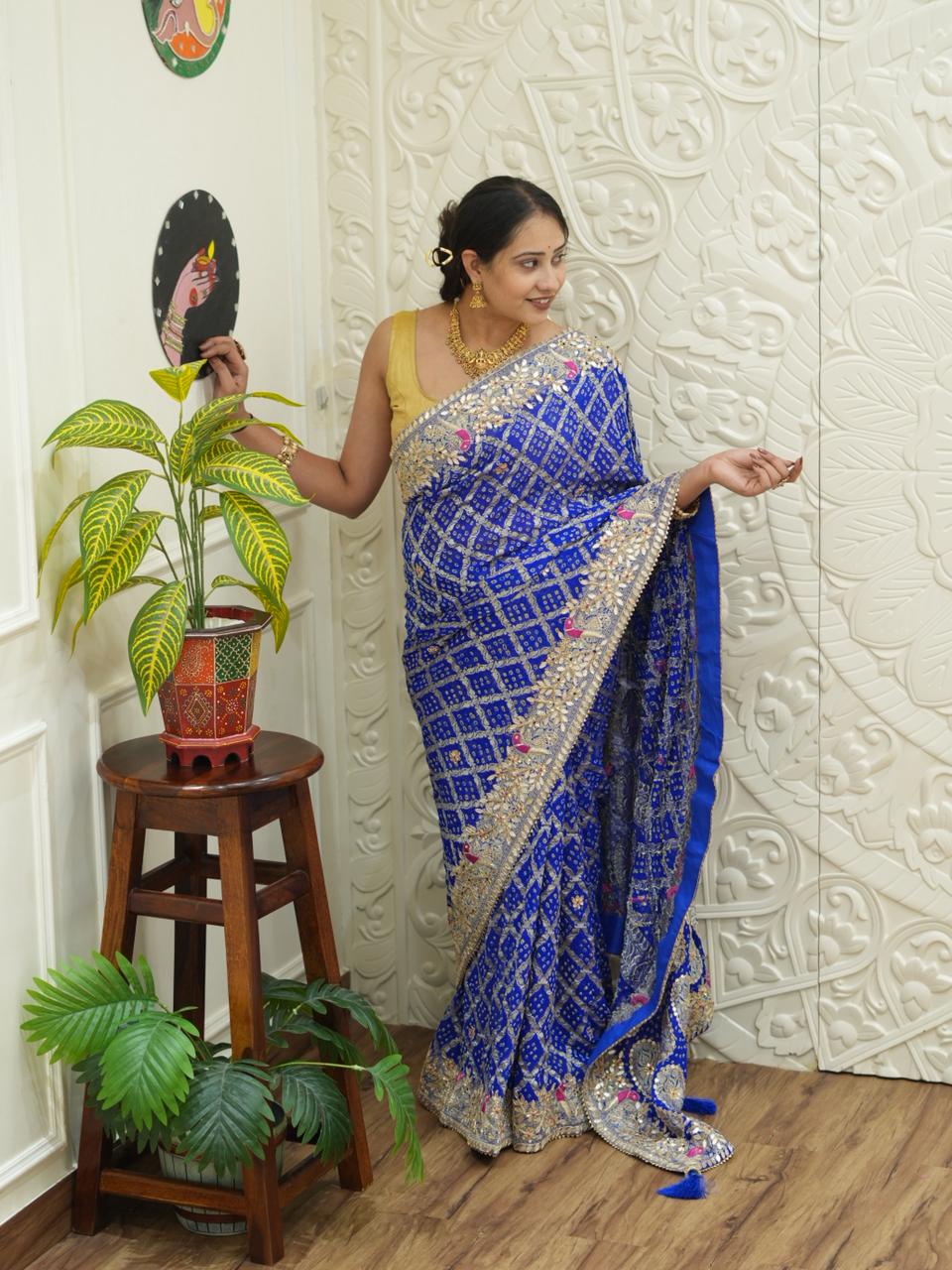 KcPc New Pure Khaddi Georgette Saree with Handcrafted Gota Patti WorkBTU
