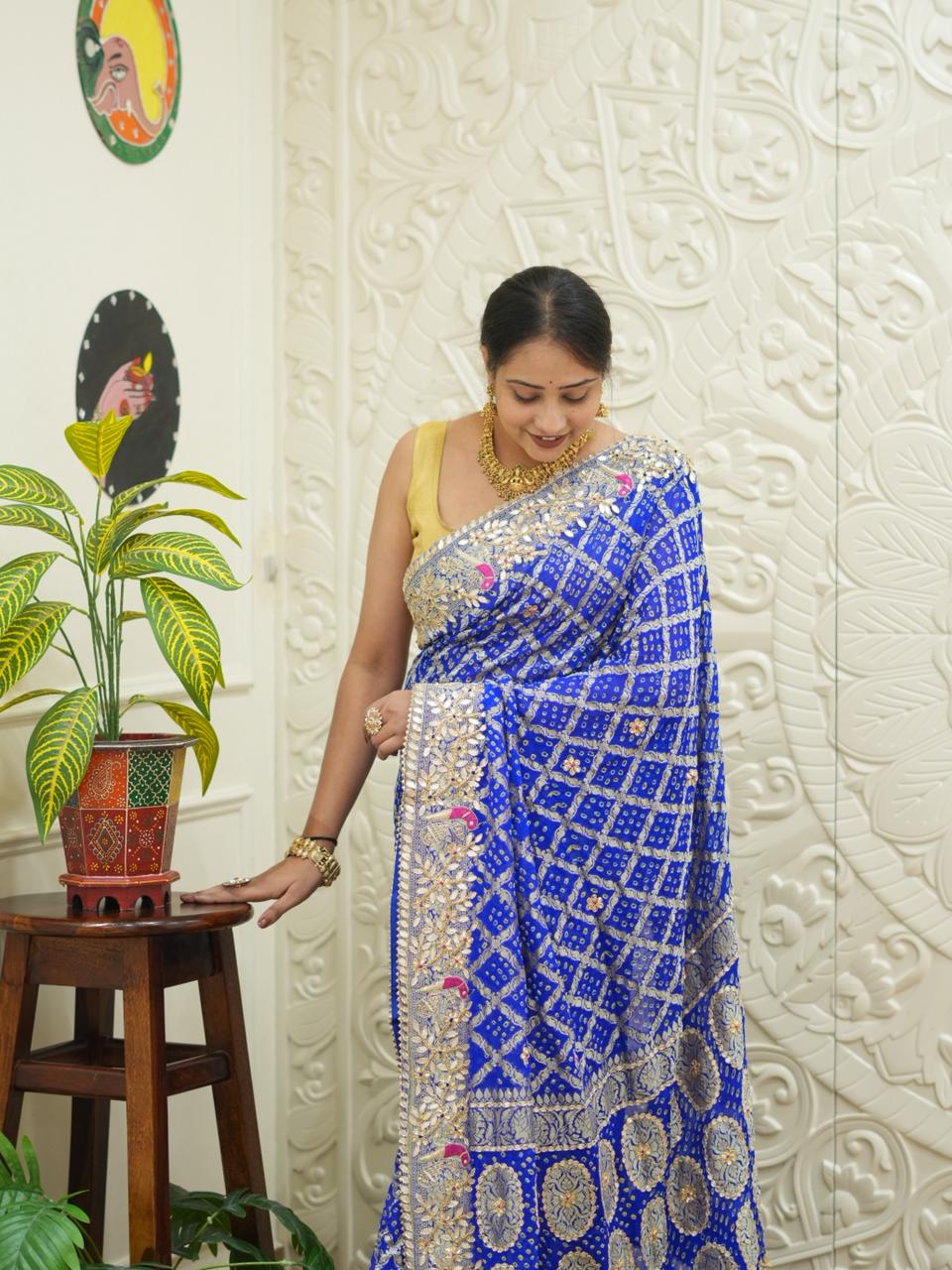 KcPc New Pure Khaddi Georgette Saree with Handcrafted Gota Patti WorkBTU