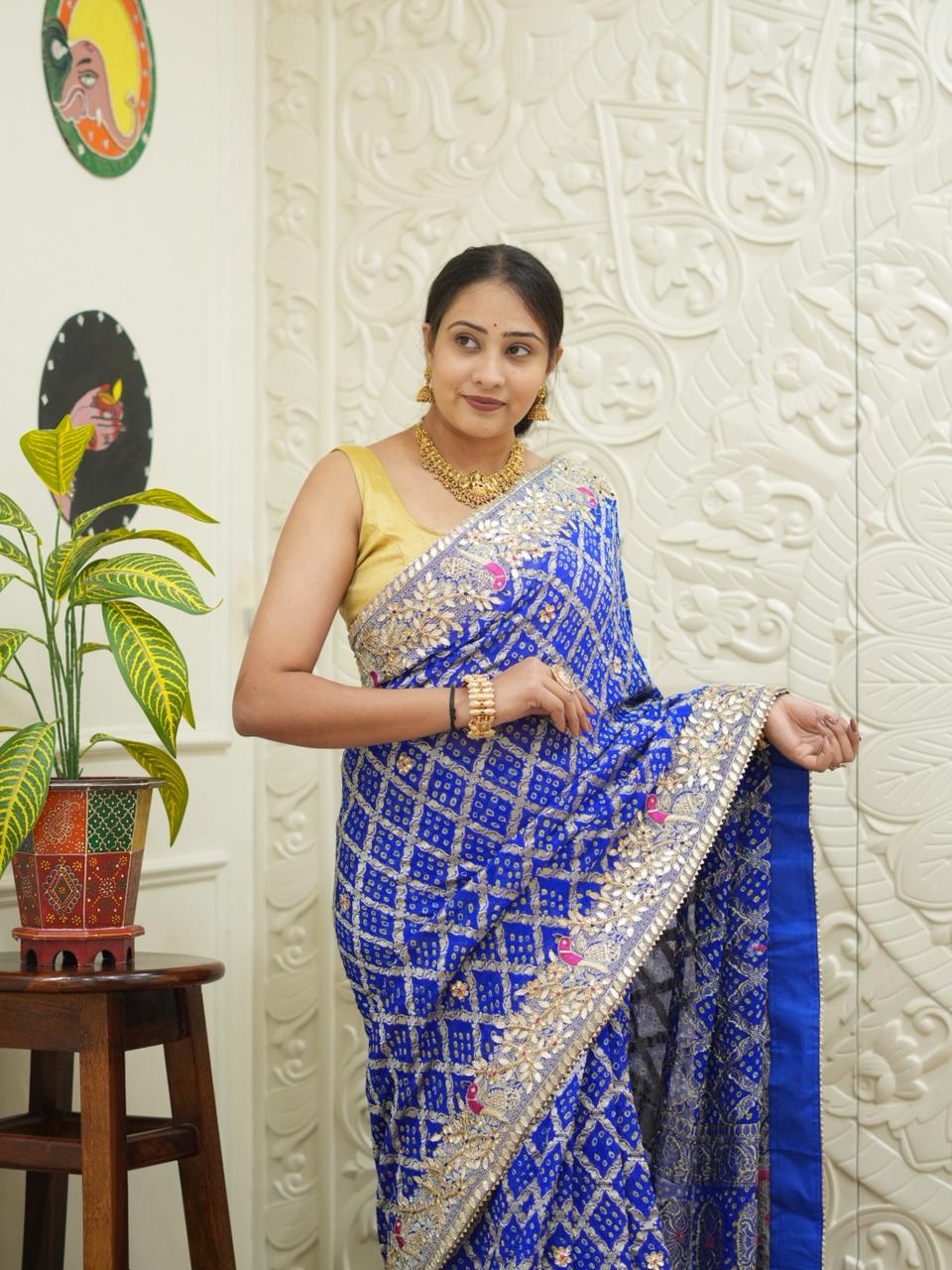 KcPc New Pure Khaddi Georgette Saree with Handcrafted Gota Patti WorkBTU