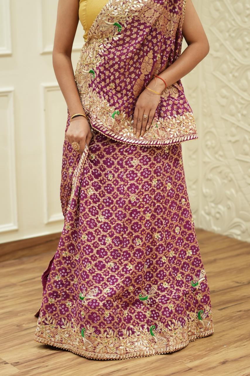 KcPc New Designer Pure Khaddi Georgette Neemjari Bandhej Ghatchola Gotapatti LehengaBTU