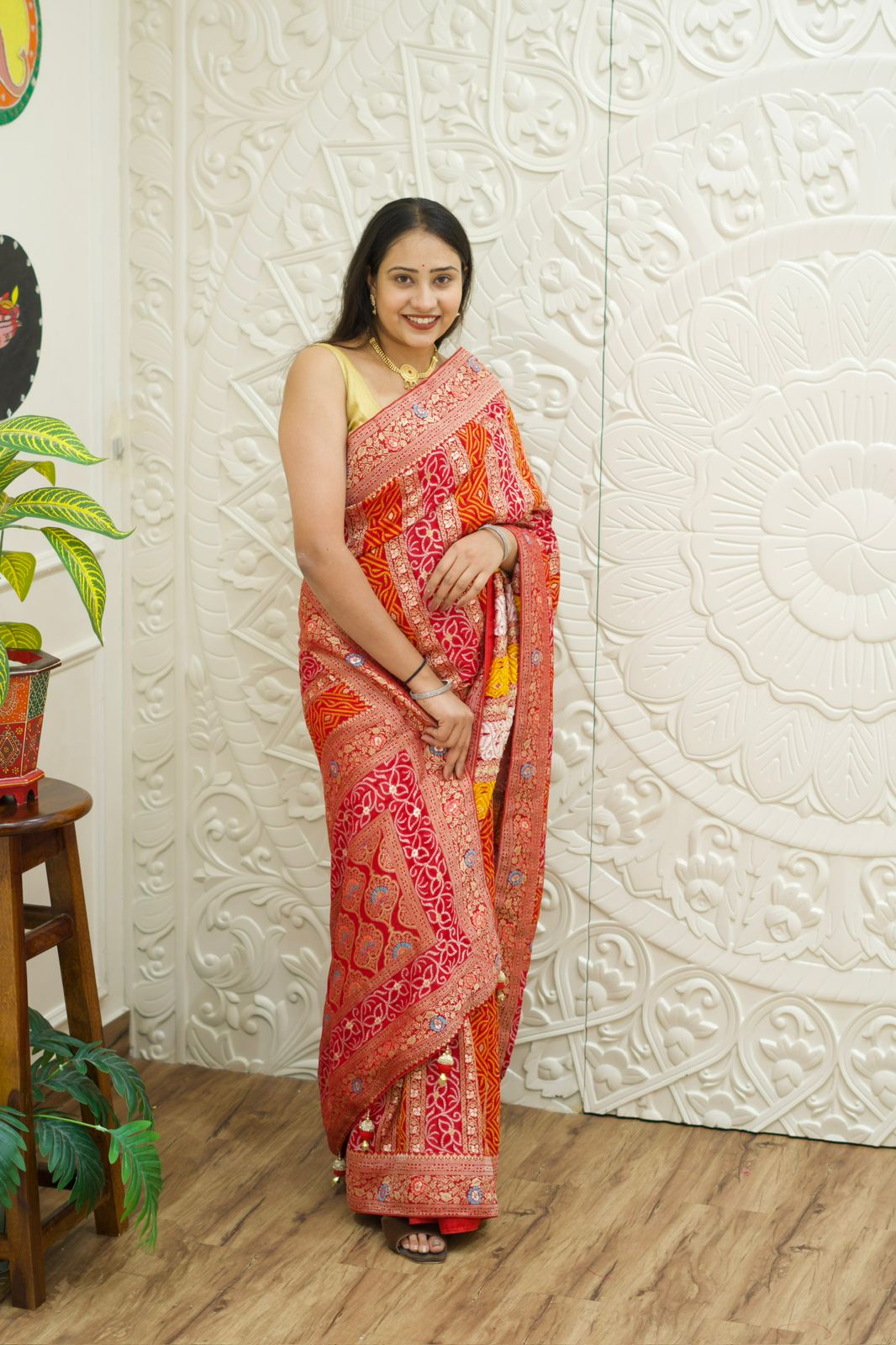 Georgette Banarasi Zari Weaving Saree in red colour