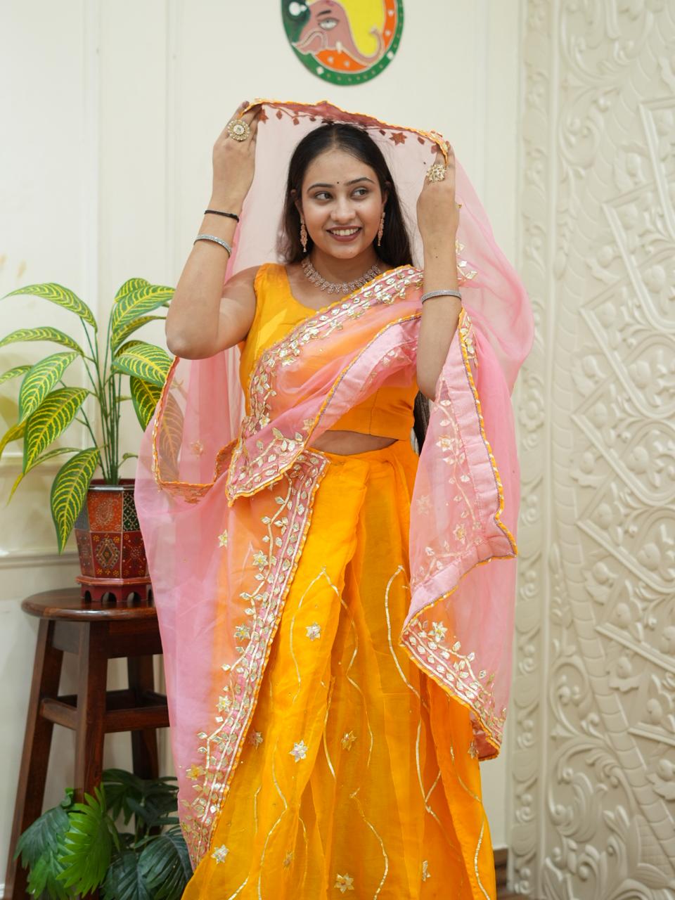 KcPc Pure Organza Bright Colour Beautiful Gotapatti Work LehengaBTU
