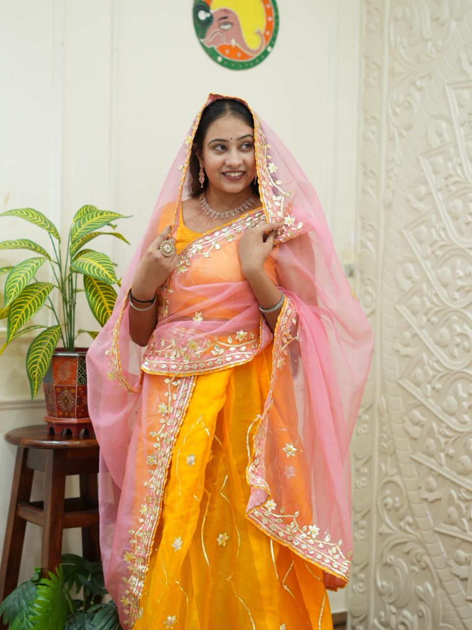 KcPc Pure Organza Bright Colour Beautiful Gotapatti Work LehengaBTU
