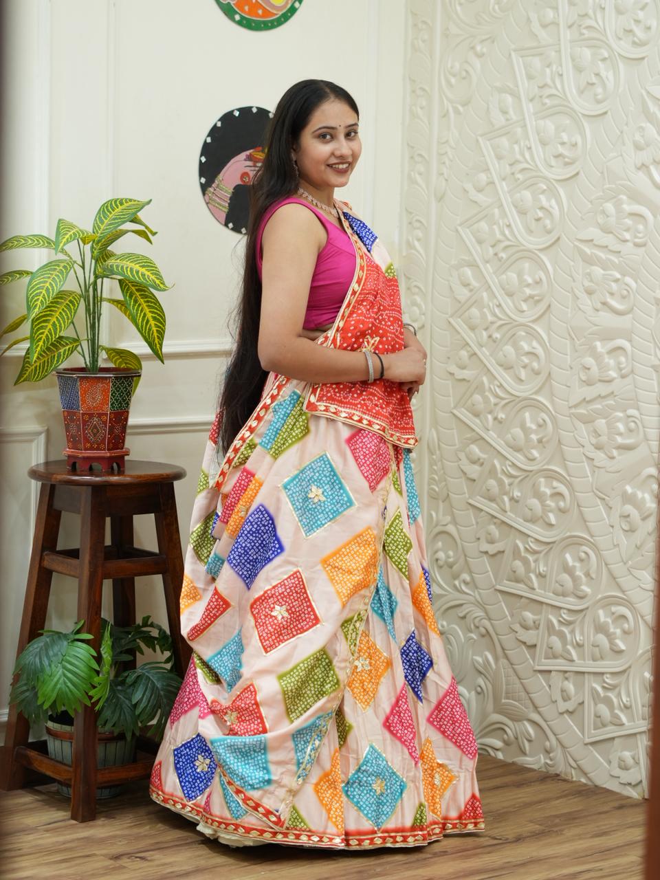 KcPc New Modal Gaji Silk Bandhani Lehenga with Elegant Gotapatti Work Festive WearSFS