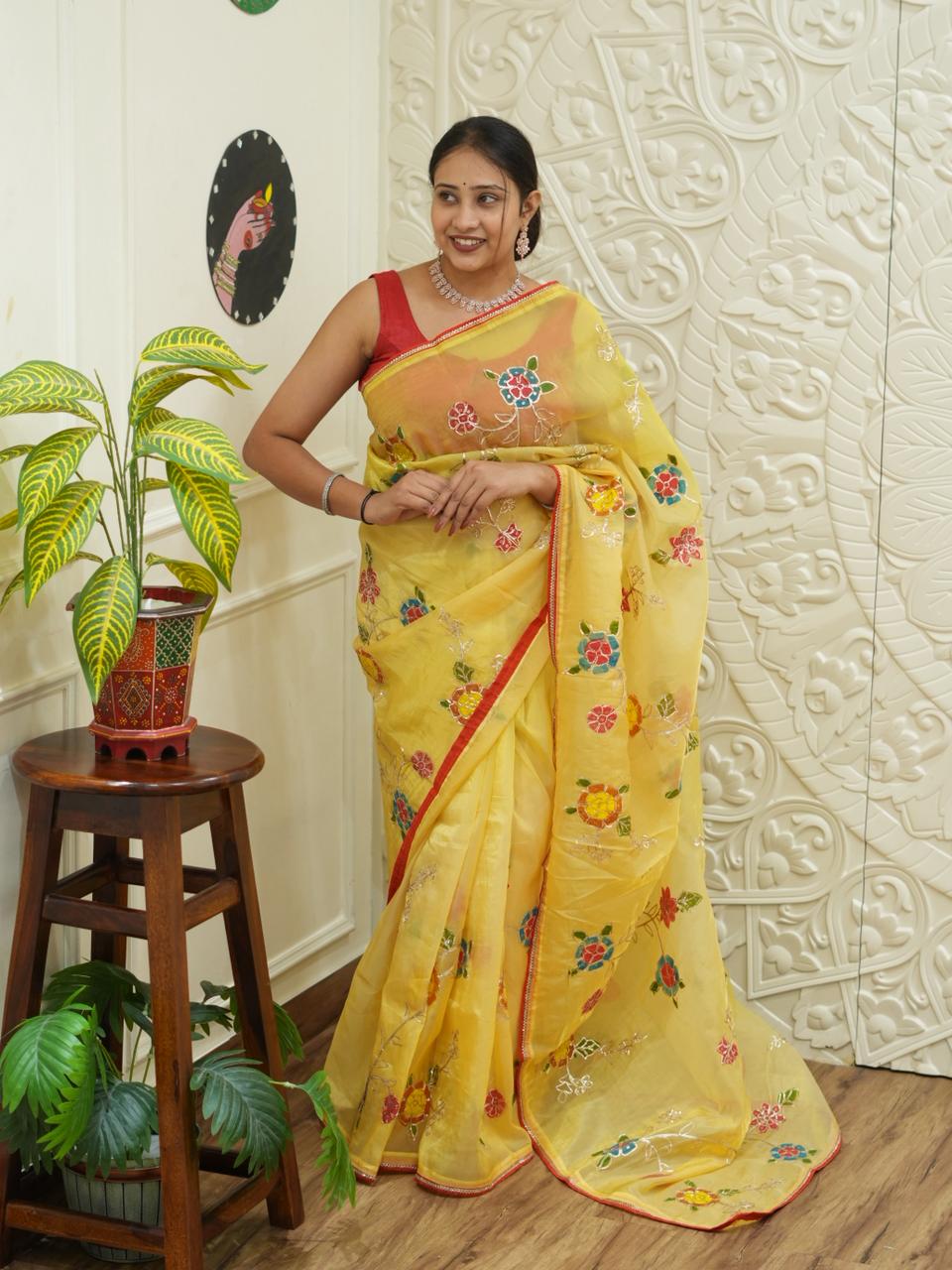 By New Launch Tissue Silk Bollywood Style With Silver Gotapatti Work Saree