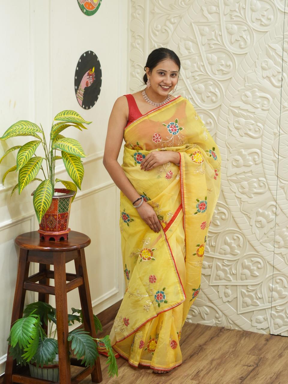 By New Launch Tissue Silk Bollywood Style With Silver Gotapatti Work Saree
