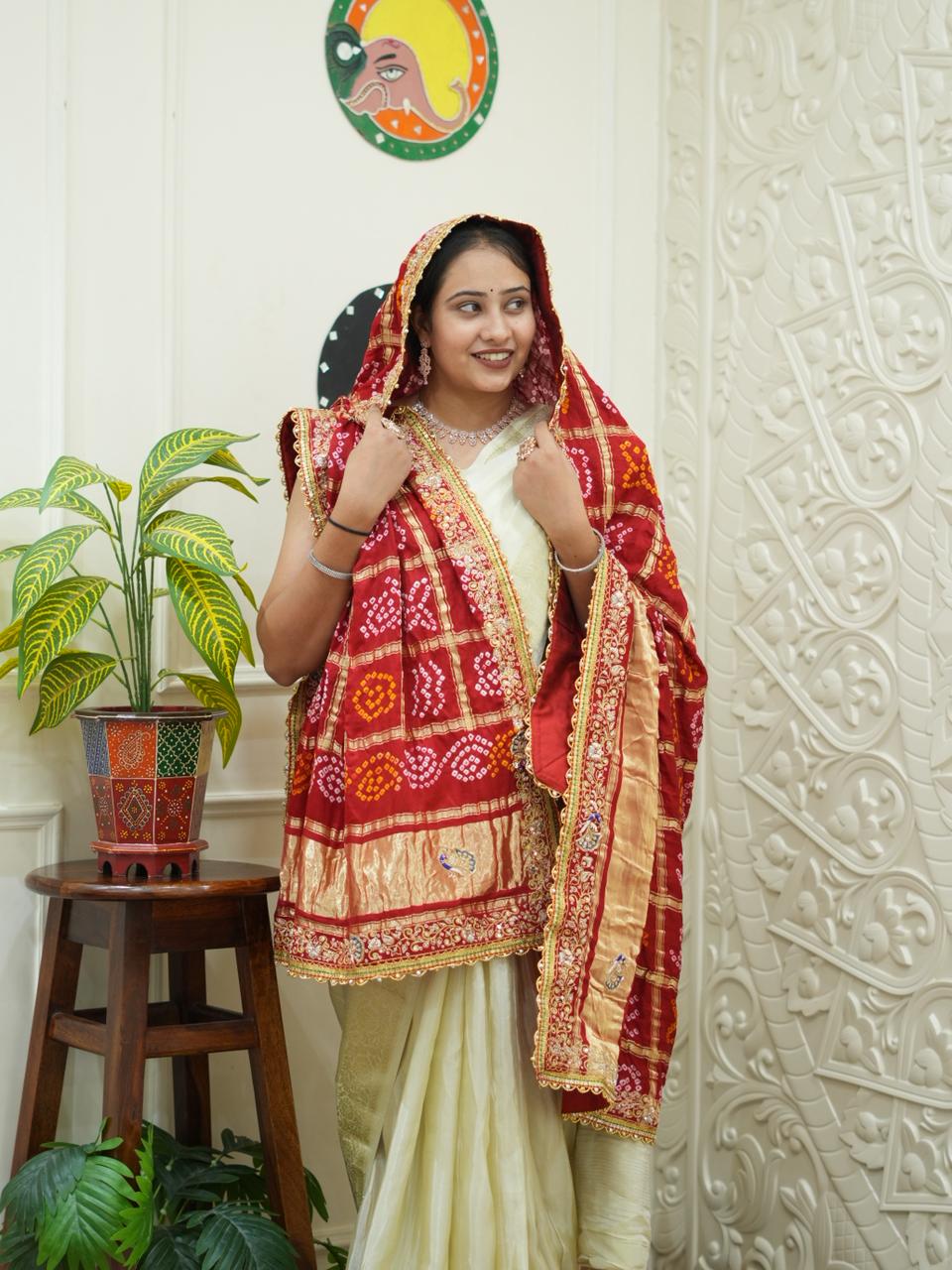 KcPc Pure Gaji Silk Aaratari Work Jardoji Odhna Dupatta kcpc
