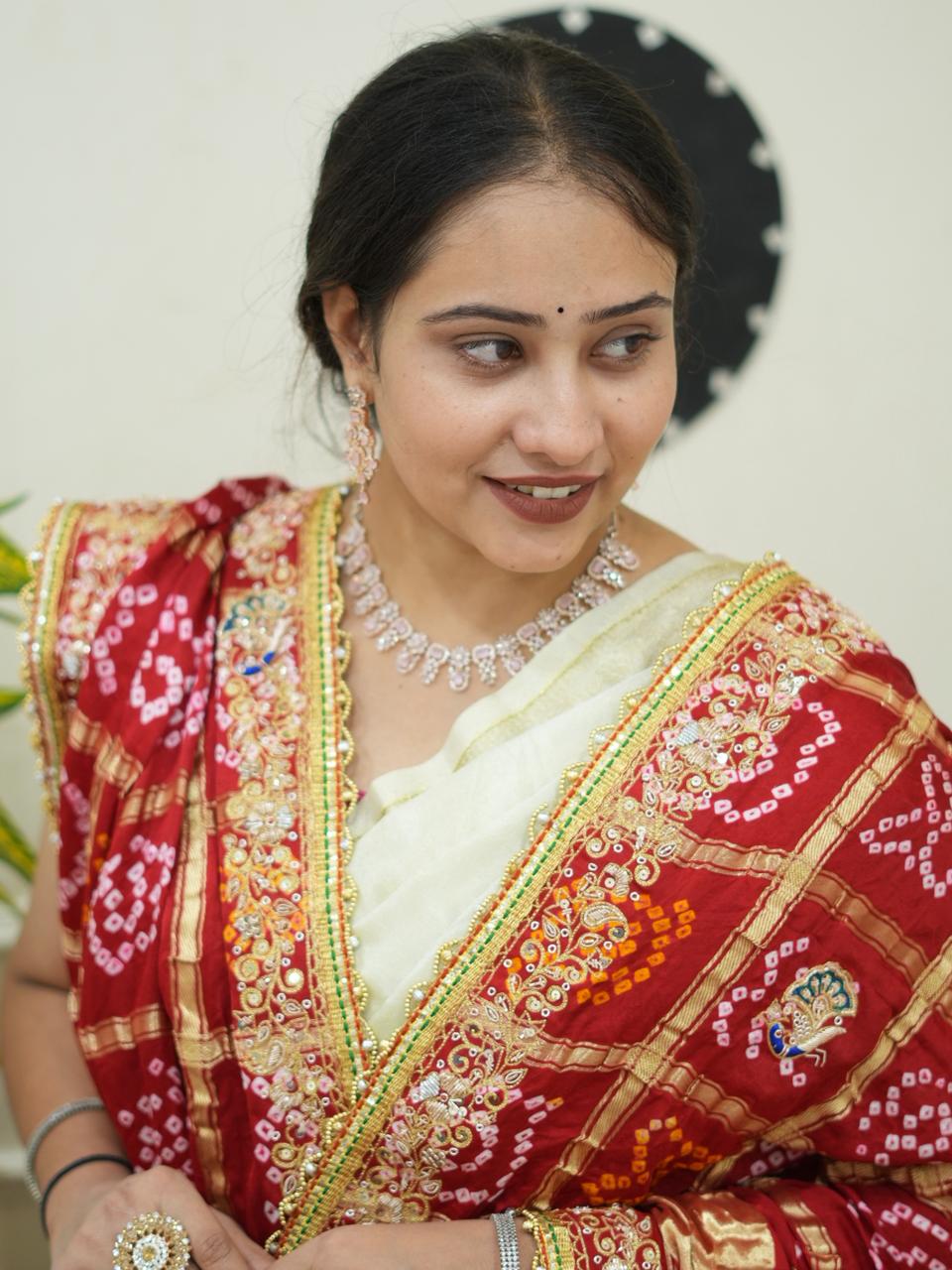 KcPc Pure Gaji Silk Aaratari Work Jardoji Odhna Dupatta kcpc